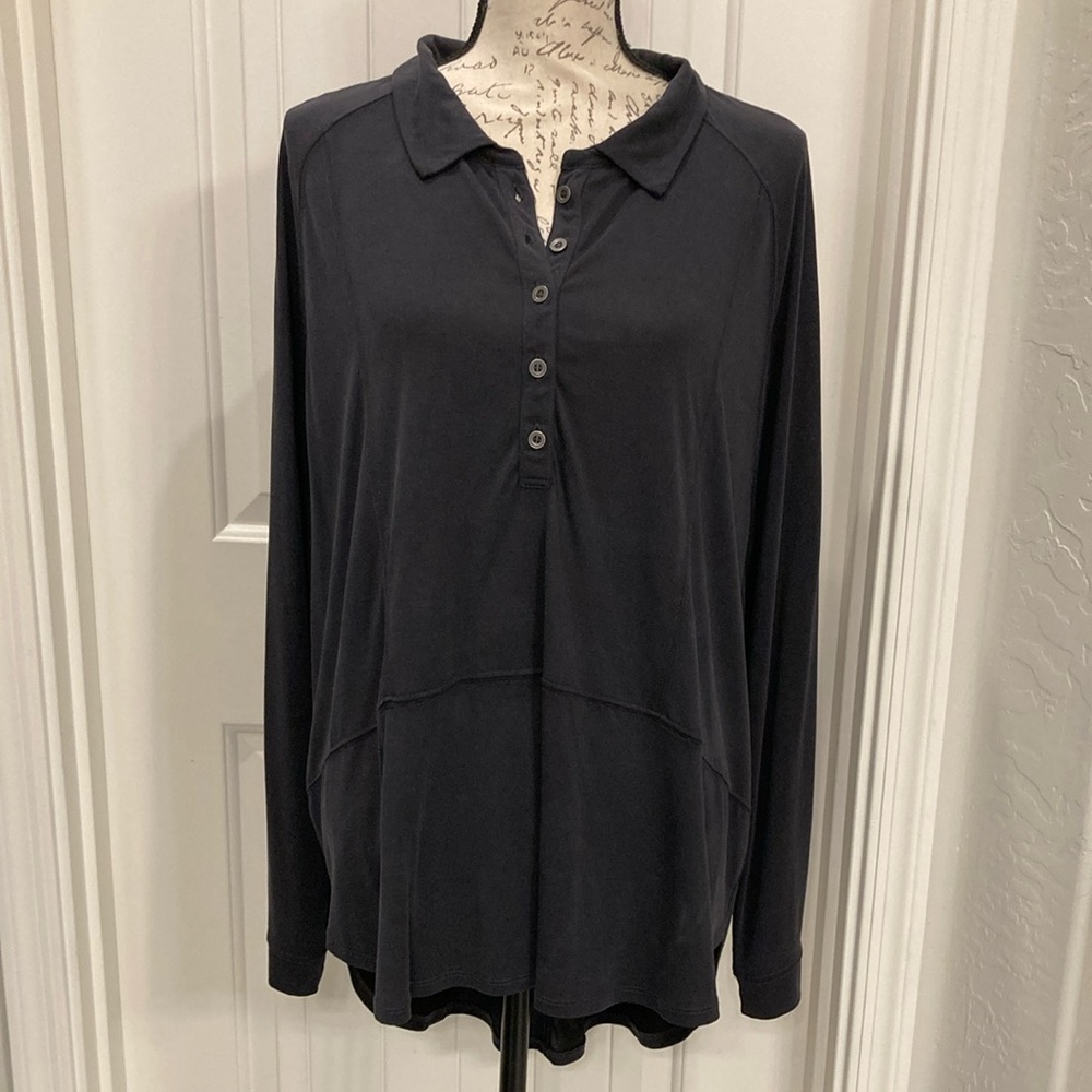 Free People - We The Free Collection, Oversized, Long Sleeve Black Top, Medium